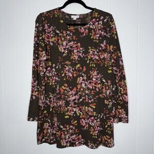 J. Jill Women’s Floral Tunic Top Tiered Layer Brown Size Medium